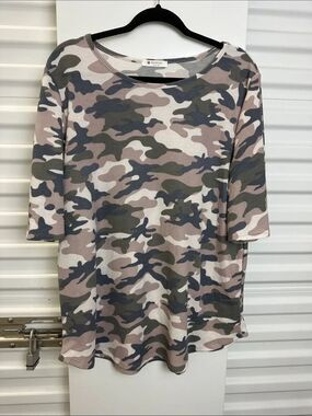 BOMBOM Camo Print Short Sleeve blouse - Olive & Taupe
